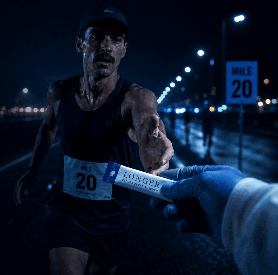 Runner pushing through a race at night